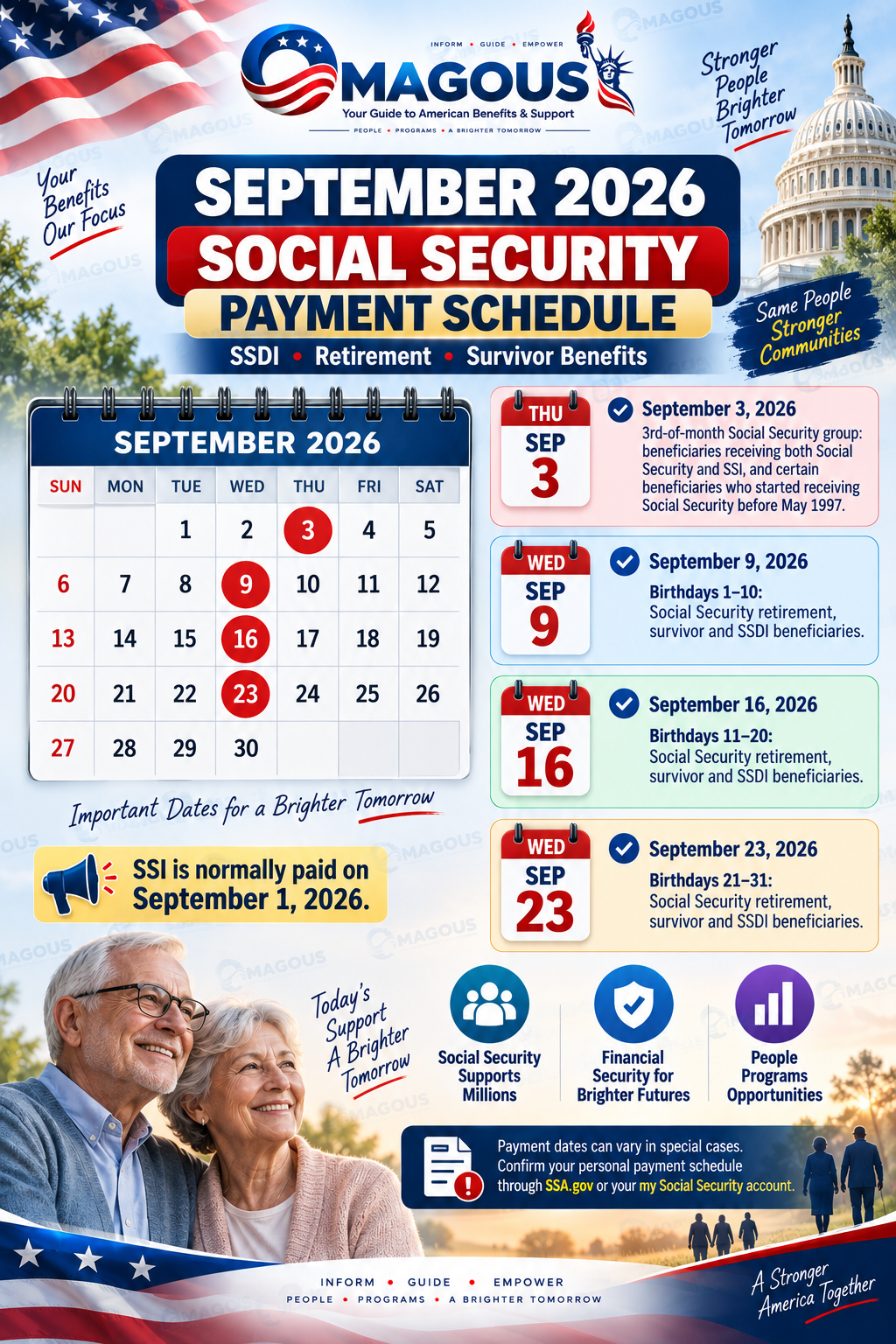 September 2026 SSDI payment schedule and payment dates