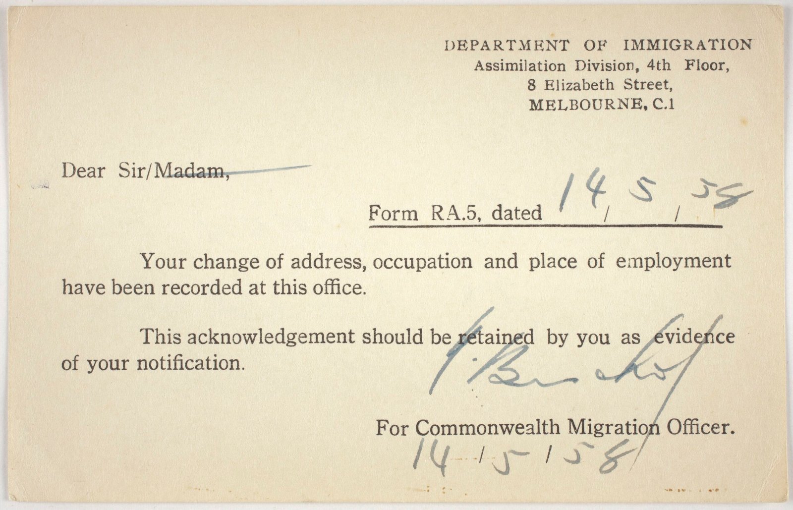Change of address
